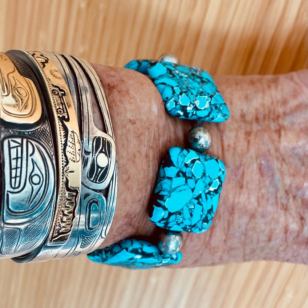 Mixed agate bracelet with Vintage silver beads